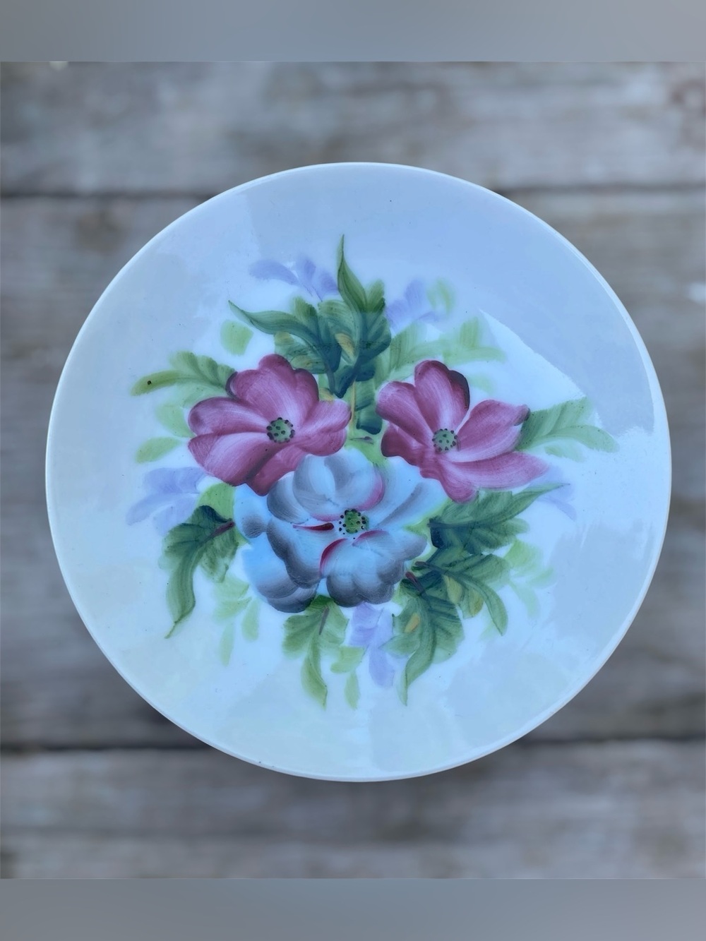 Vtg Japanese Porcelain Floral Plate -HandPainted Hanging Wall Decor- Japan